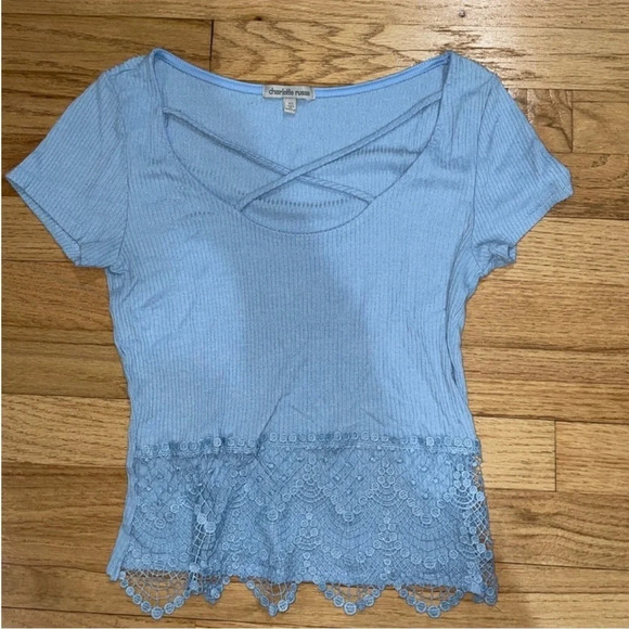 Charlotte Russe Tops - Charolette Russe Blue Crop Top With Lace Size Small